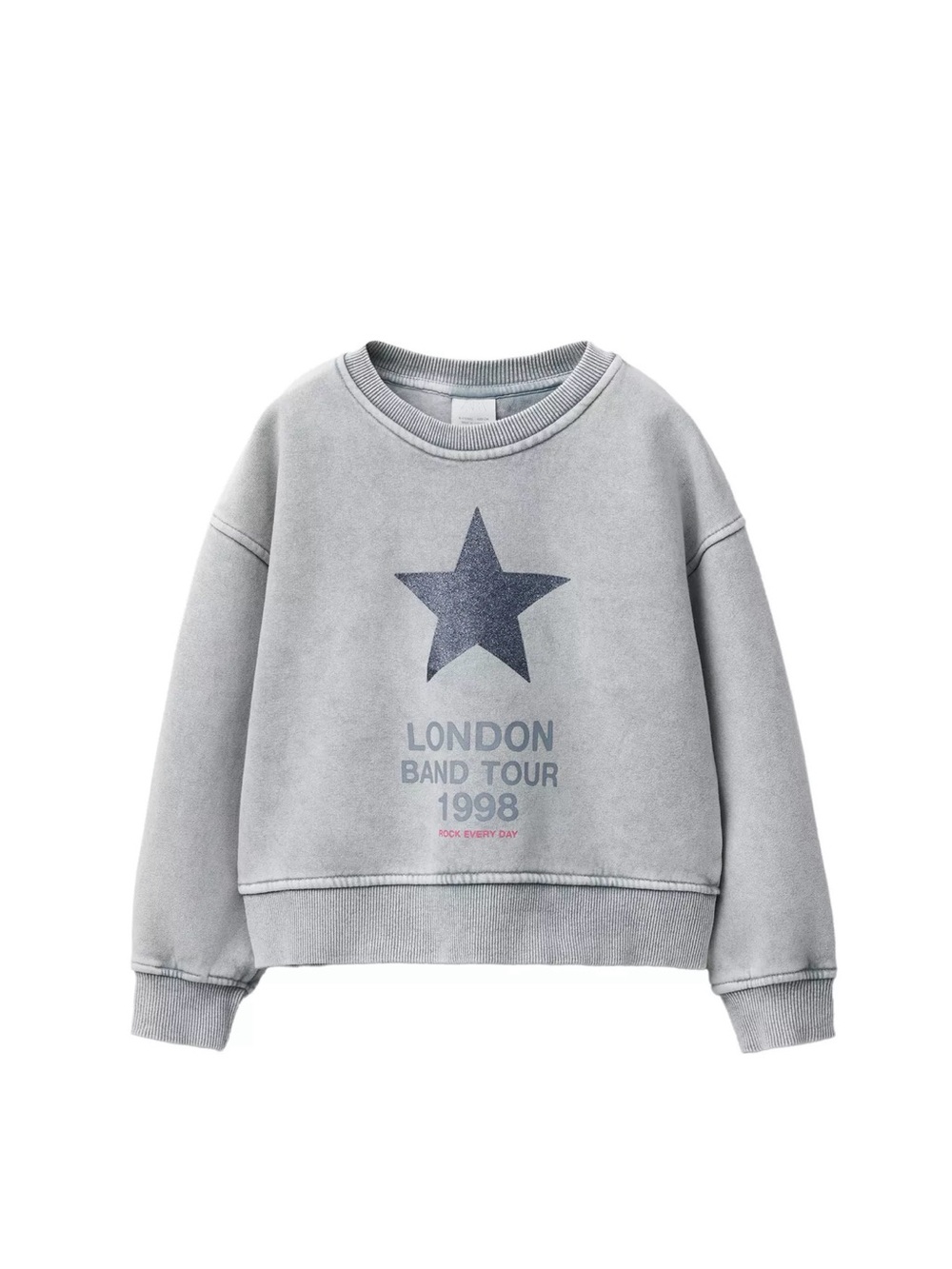 ZARA Sparkly Star & Text Print Grey Sweatshirt 11-12 Years Girls